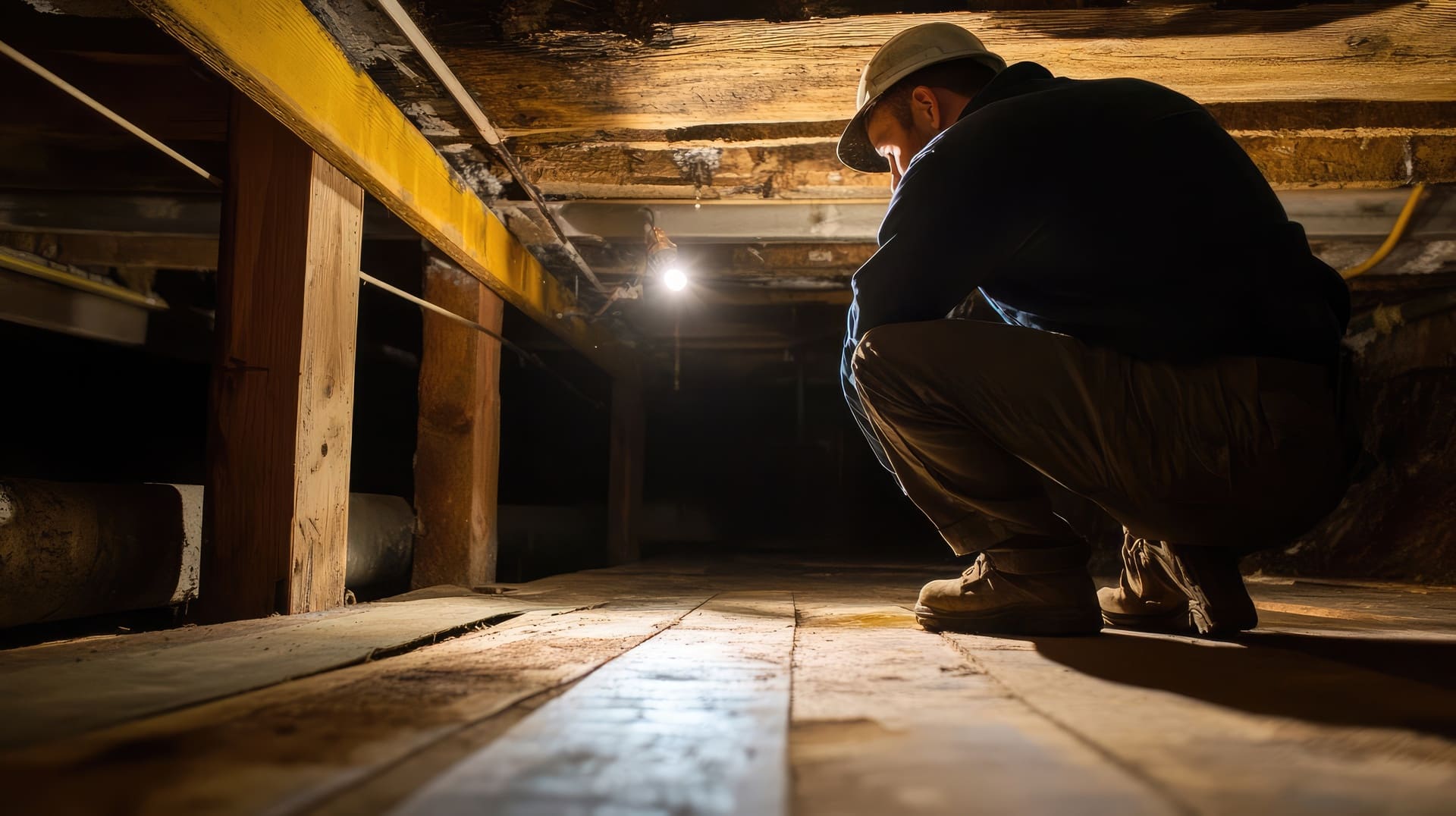 Inspection d'un plancher bois dans un vide sanitaire